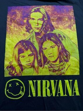 NIRVANA Brown  Tee with Neon Yellow & Purple Band Portrait